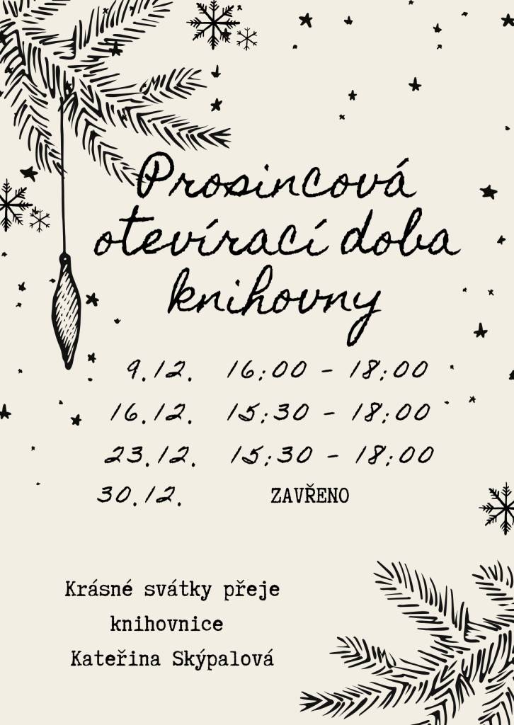 Prosincová otevírací doba obecní knihovny Choryně