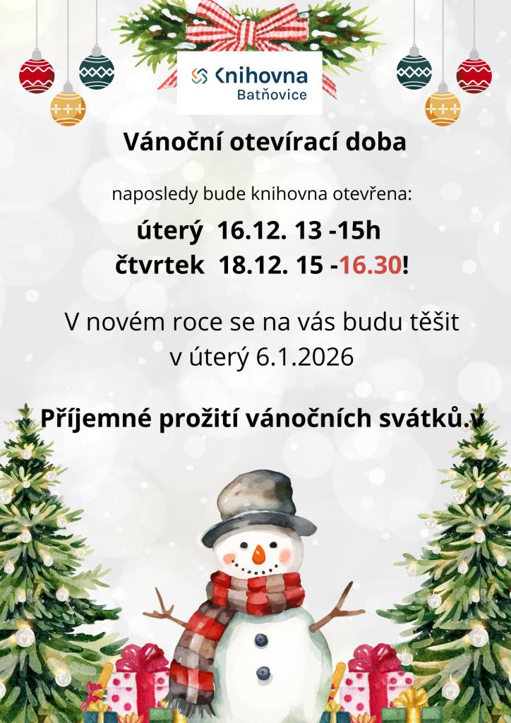 Oznámení o vánoční výpůjční době.