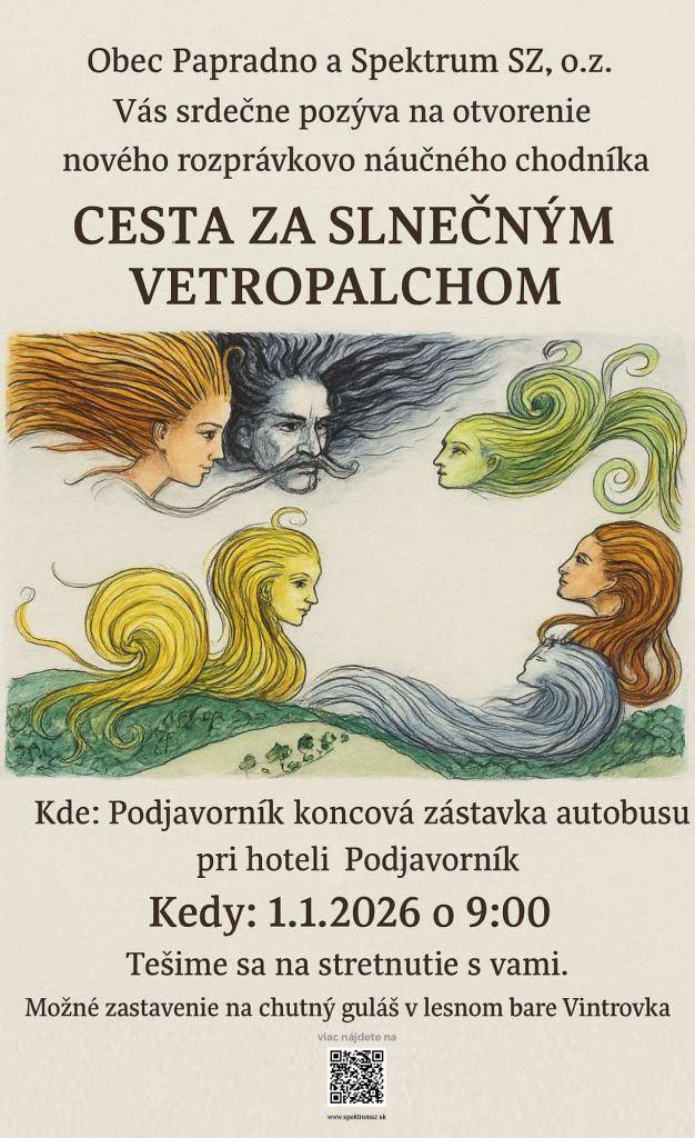 Obec Papradno a Spektrum SZ, o.z. srdečne pozývajú deti a rodičov na novoročnú turistickú akciu dňa 1.1.2026 o 9.00 h. na Podjavorníku.