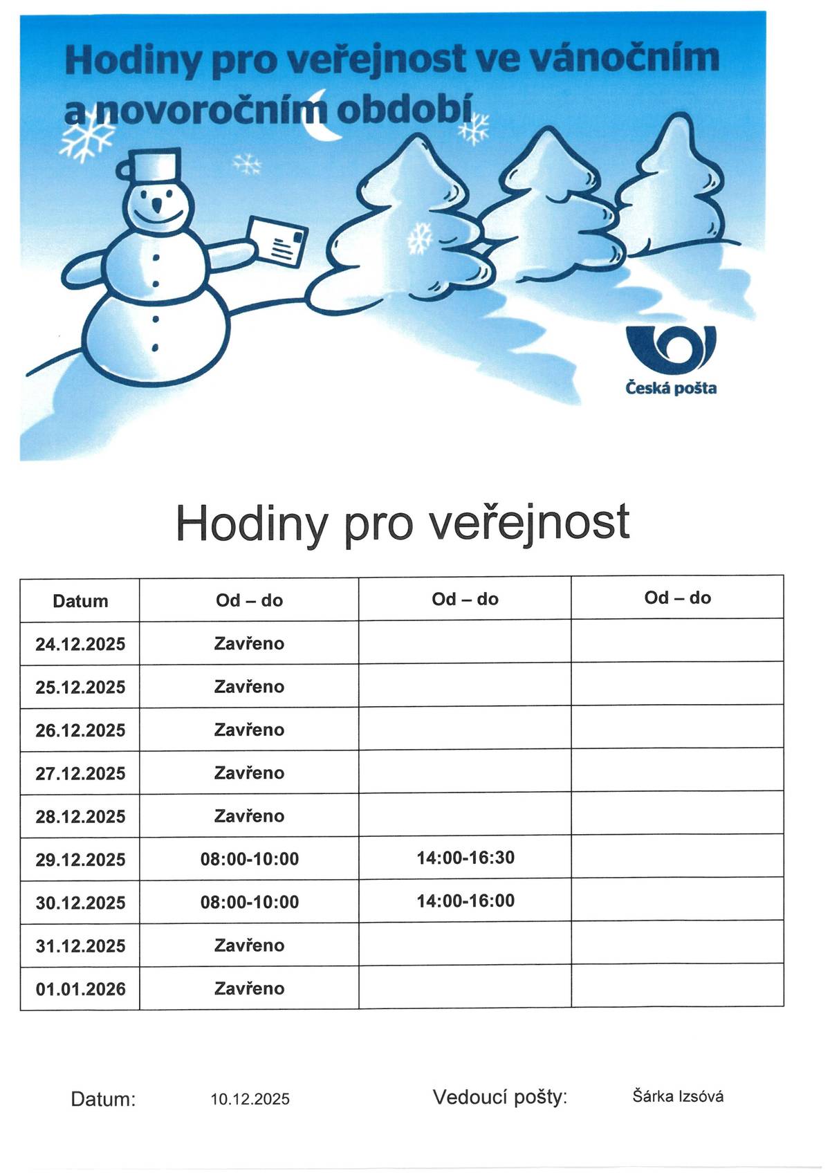 Otvírací doba pošty Morávka