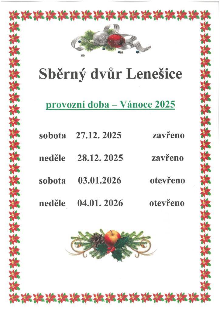 Sběrný dvůr bude 27.12. a 28.12.2025 uzavřen.