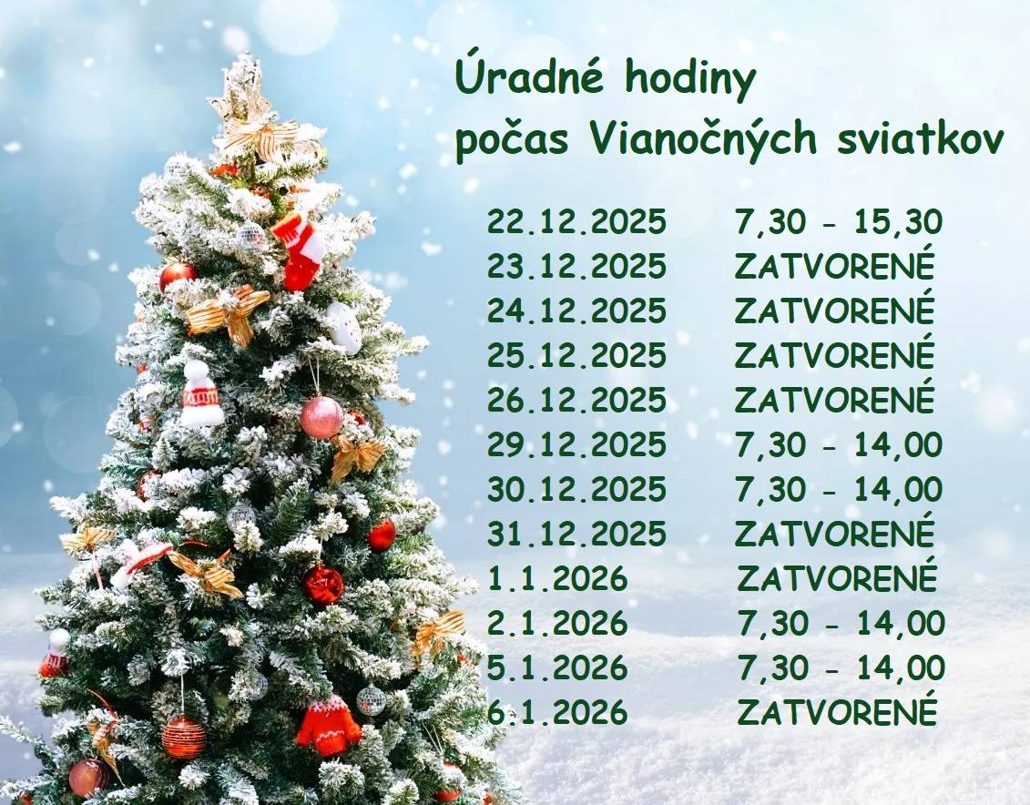 Úradné hodiny počas Vianočných sviatkov pre verejnosť