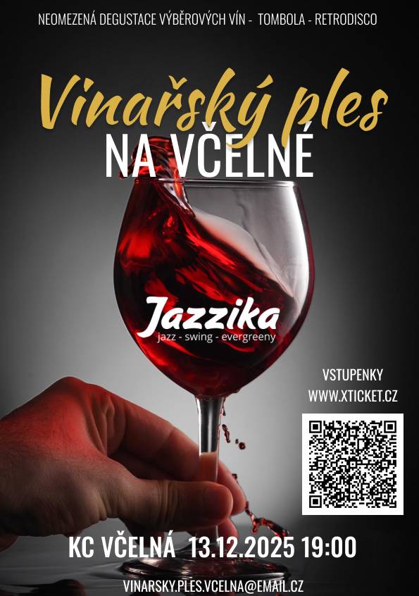 Milí spoluobčané,  již zítra večer bude v Kulturním centru probíhat Vinařský ples, vstupenky jsou stále v prodeji.  Přijďte degustovat, tančit a pobavit se.  K tanci a poslechu hraje kapela Jazzika. Začínáme v 19:00.  Těšíme se na vaši návštěvu.
