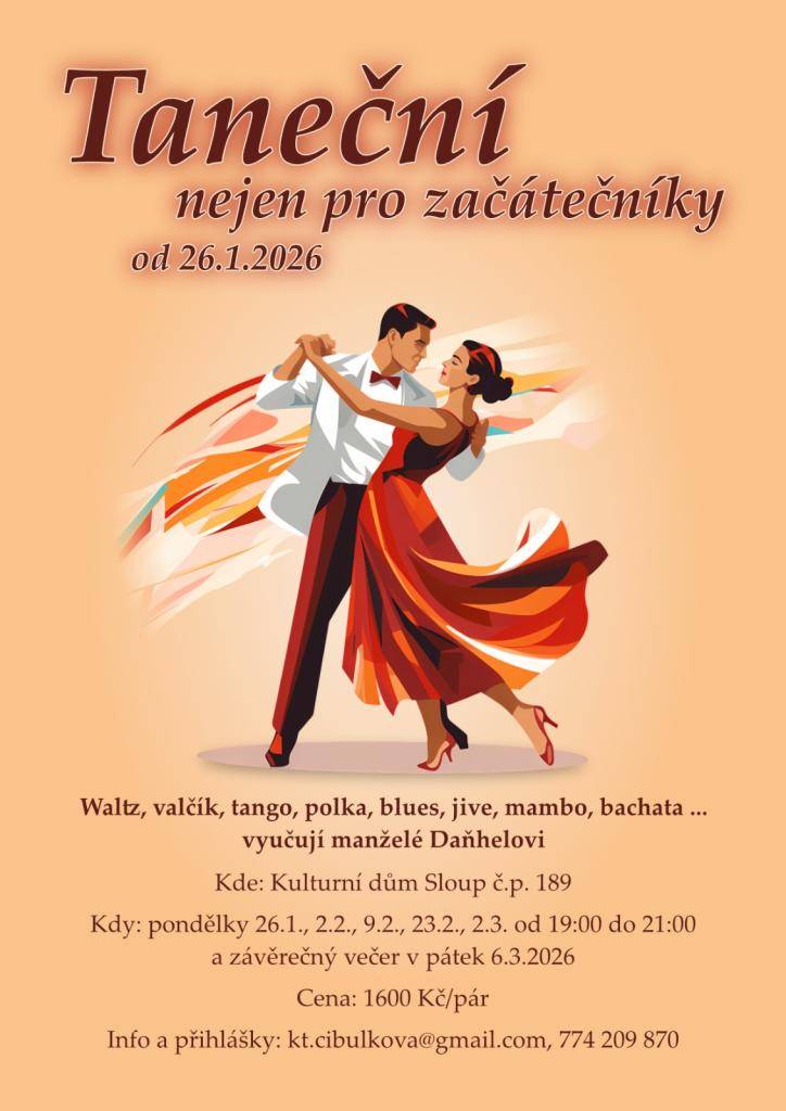 * kdy: pondělky 19:00 - 21:00   od 26.1.2026   * cena: 1600 Kč/pár