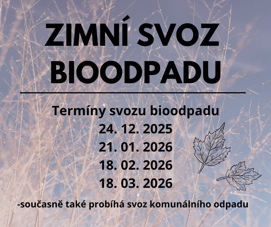 Současně s komunálním odpadem bude svezen jednou za měsíc i bioodpad. 24. 12. 2025, 21. 1. 2026, 18. 2. 2026 a 18. 3. 2026