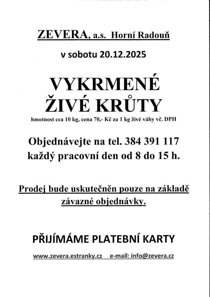 Prodej krůt   sobota 20.12.2025