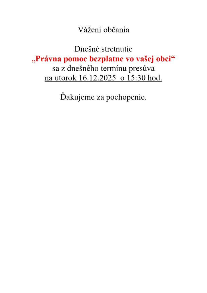 "Právna pomoc bezplatne vo vašej obci"
