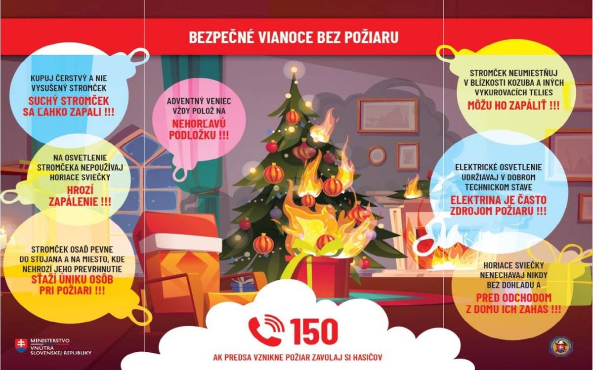 Predo dvermi sú najkrajšie sviatky roka. Hasičský a záchranný zbor Vám želá ich príjemné prežitie a odporúča niekoľko rád, aby ste tieto sviatky prežili šťastne a bez ujmy na zdraví či majetku.