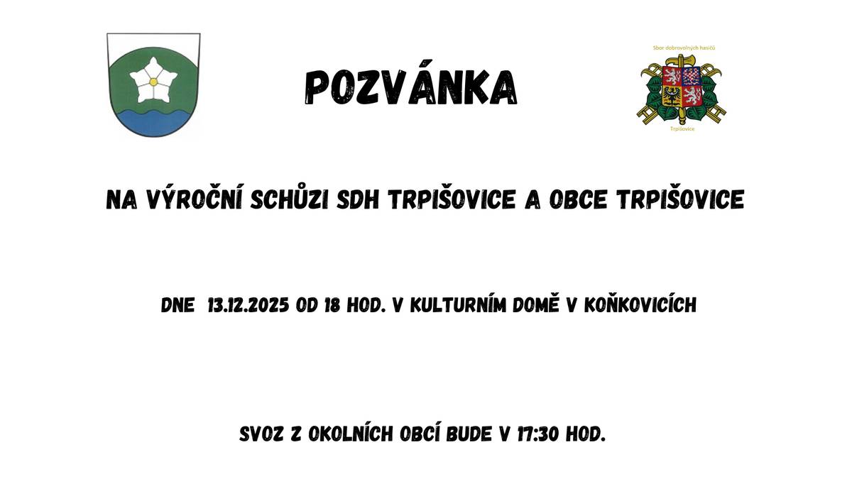 Dne 13.12.2025 od 18 hod. v kulturním domě v Koňkovicích.    Svoz z okolních obcí bude v 17:30 hod.