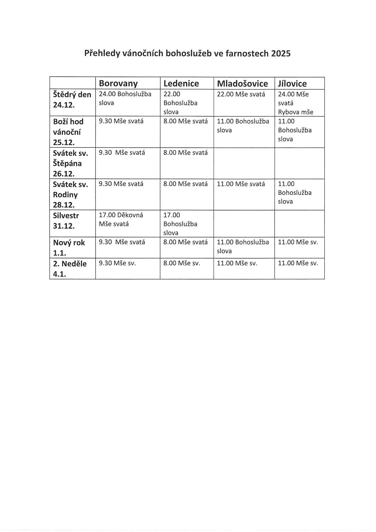 Vánoční bohoslužby a Půnoční mše svatá
