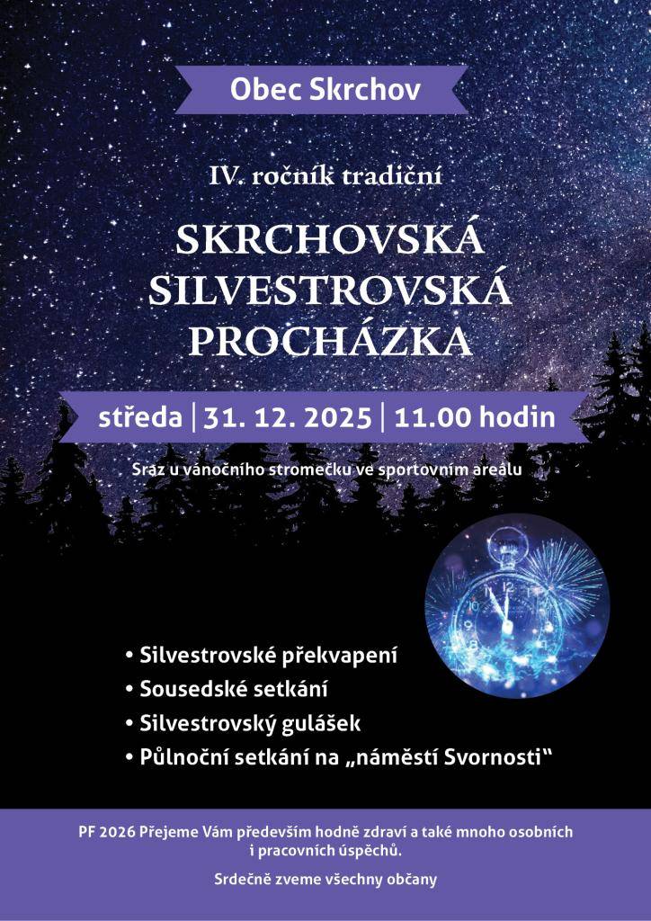 Silvestrovská procházka 2025. Sraz u vánočního stromečku ve sportovním areálu v 11.00 hodin.