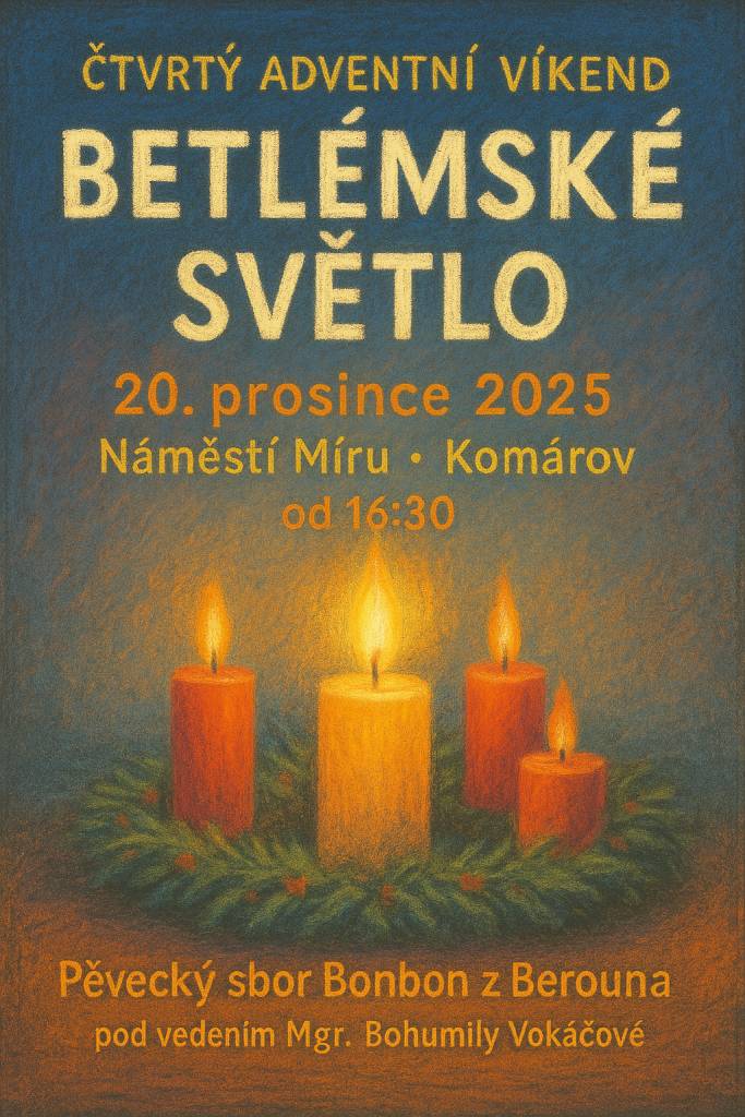 V rámci čtvrtého adventního víkendu se na Náměstí Míru představí pěvecký sbor Bonbon z Berouna. Pod vedením Mgr. Bohumily Vokáčové zazní krásné vánoční písně, které přispějí k adventní atmosféře.