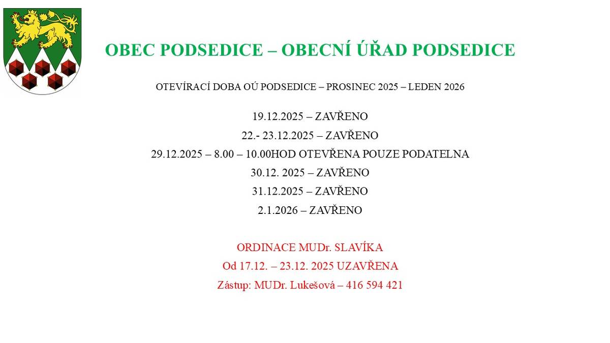 jak bude otevřeno během Vánoc 2025