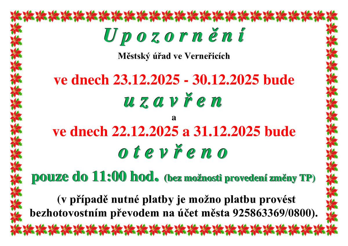- změna úředních hodin v době vánočních svátků