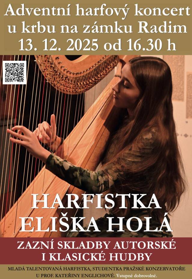 Zámek Radim zve na harfový koncert 13.12.2025 od 16:30
