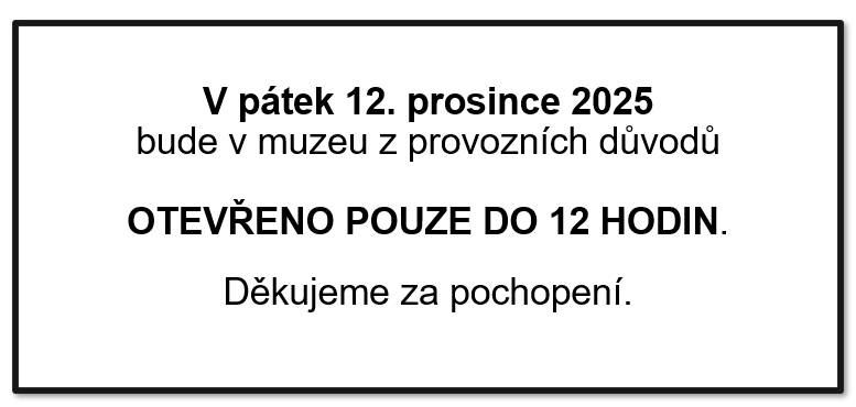 V pátek 12. prosince bude v muzeu otevřeno pouze do 12 hodin. Děkujeme za pochopení!