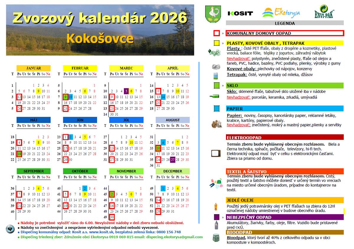 Zvozový kalendár na rok 2026