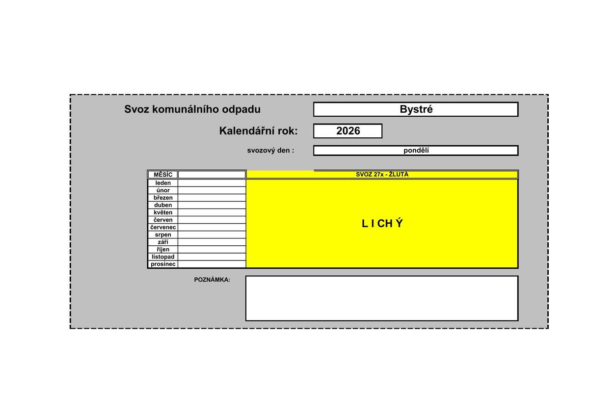 Dobrý den, předáváme informaci ke svozu popelnic na rok 2026.
