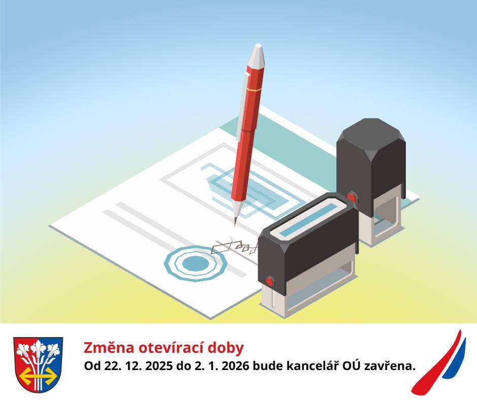 Kancelář OÚ bude zavřena od 22. prosince 2025 do 2. ledna 2026.