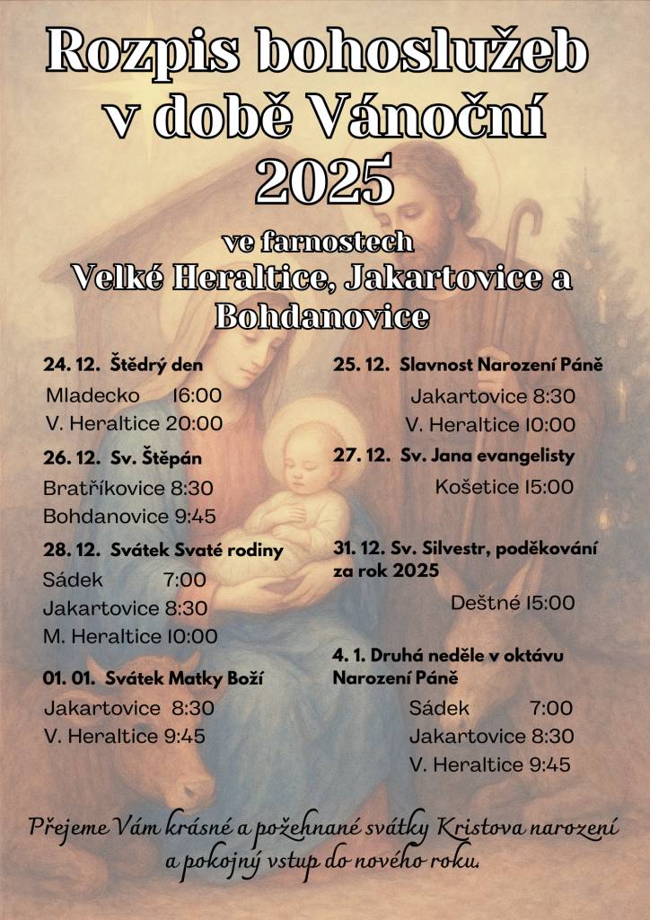 Rozpis Vánočních bohoslužeb pro rok 2025