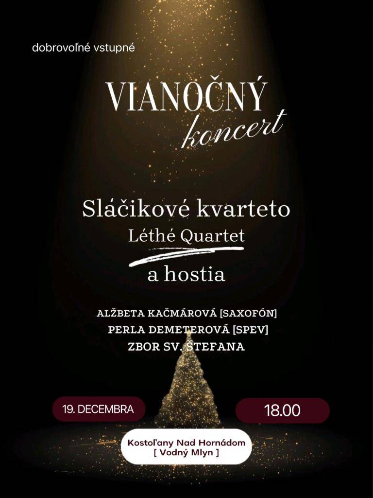 Pozývame na vianočný koncert sláčikového kvarteta Léthé quartet a hostí, 19.12.2025 o 18.00 hod.