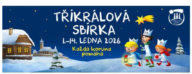 Dne 10. ledna 2026 v naší obci proběhne 26. ročník Tříkrálové sbírky pořádané Charitou Hrabyně.