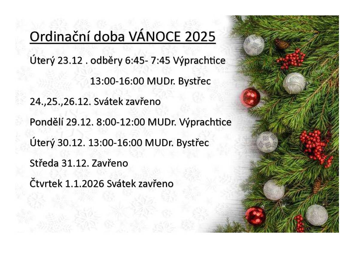 Ordinační doba přes Vánoce