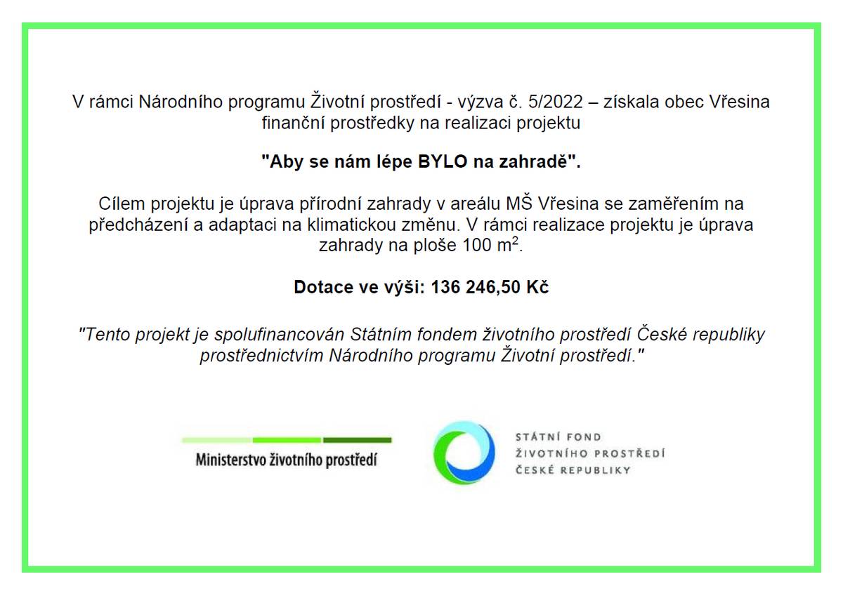 Tento projekt je spolufinancován Státním fondem životního prostředí České republiky prostřednictvím Národního programu Životní prostředí.