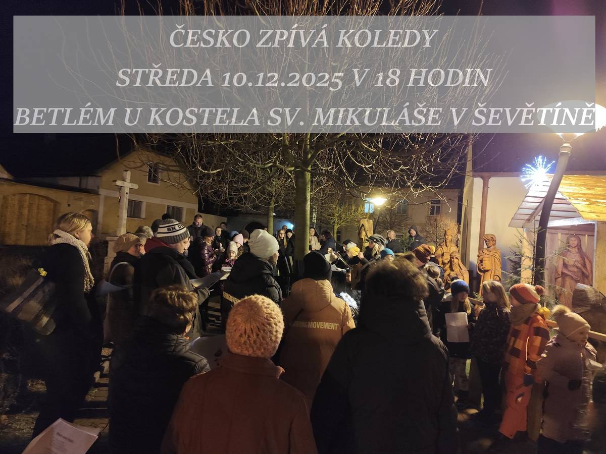 Již dnes 10. prosince v 18 hodin se na Vás u betléma těšíme na společné setkání, při němž si zazpíváme koledy. Přijďte se naladit na vánoční atmosféru, potěšit se krásou betléma  a strávit chvíle plné radosti a pohody.