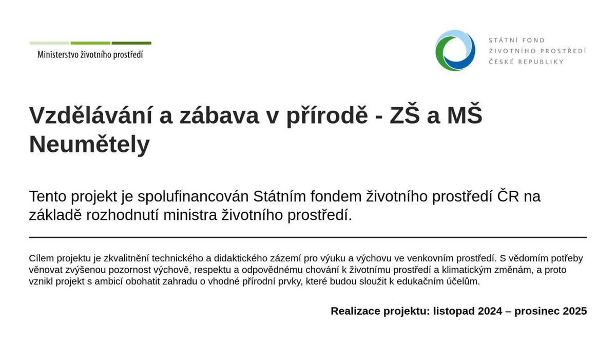 Povinná publicita k dotaci na rekonstrukci školní zahrady