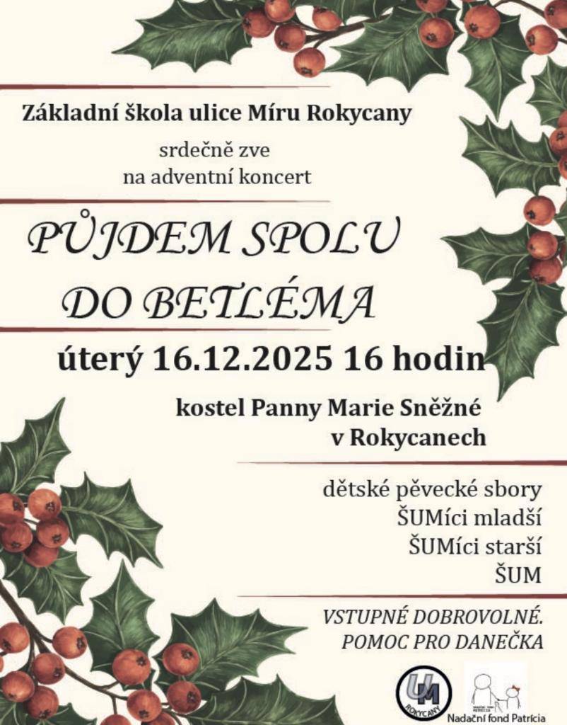 Srdečně vás zveme na adventní koncert dne 16/12 v kostele Panny Marie Sněžné.