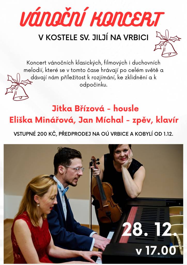 Vánoční atmosféra nekončí Štědrým dnem. Přijměte naše pozvání a přijďte si poslechnout melodie, které vás pohladí po duši a prodlouží kouzlo Vánoc. Zastavte se i po svátcích a užijte si s námi program plný vánočních melodií.  Kdy: Sobota 28. prosince od 17:00  Kde: Krásný kostel sv. Jiljí na Vrbici