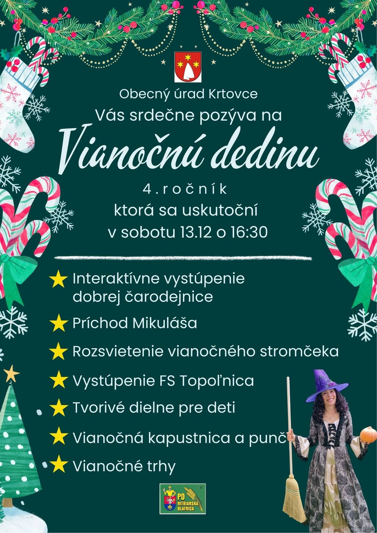 Pozývame všetky deti,rodičov, starých rodičov na vianočné posedenie s príchodom Mikuláša, ktoré sa bude konať 13.12.25 o 16:30 hod. v Kultúrnom dome v Krtovciach. Každá rodina bude obdarovaná darčekom, deti s trvalým pobytom v Krtovciach dostanú balíčky od Mikuláša. Srdečne ste všetci pozvaní, o občertstvenie je postarané.