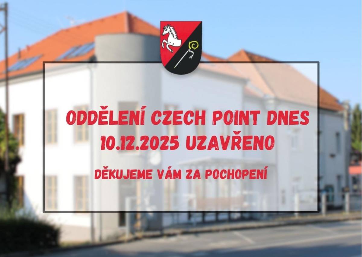 Dovolujeme si Vás informovat, že dnes je oddělení Czech POINT uzavřeno. Děkujeme Vám za pochopení.