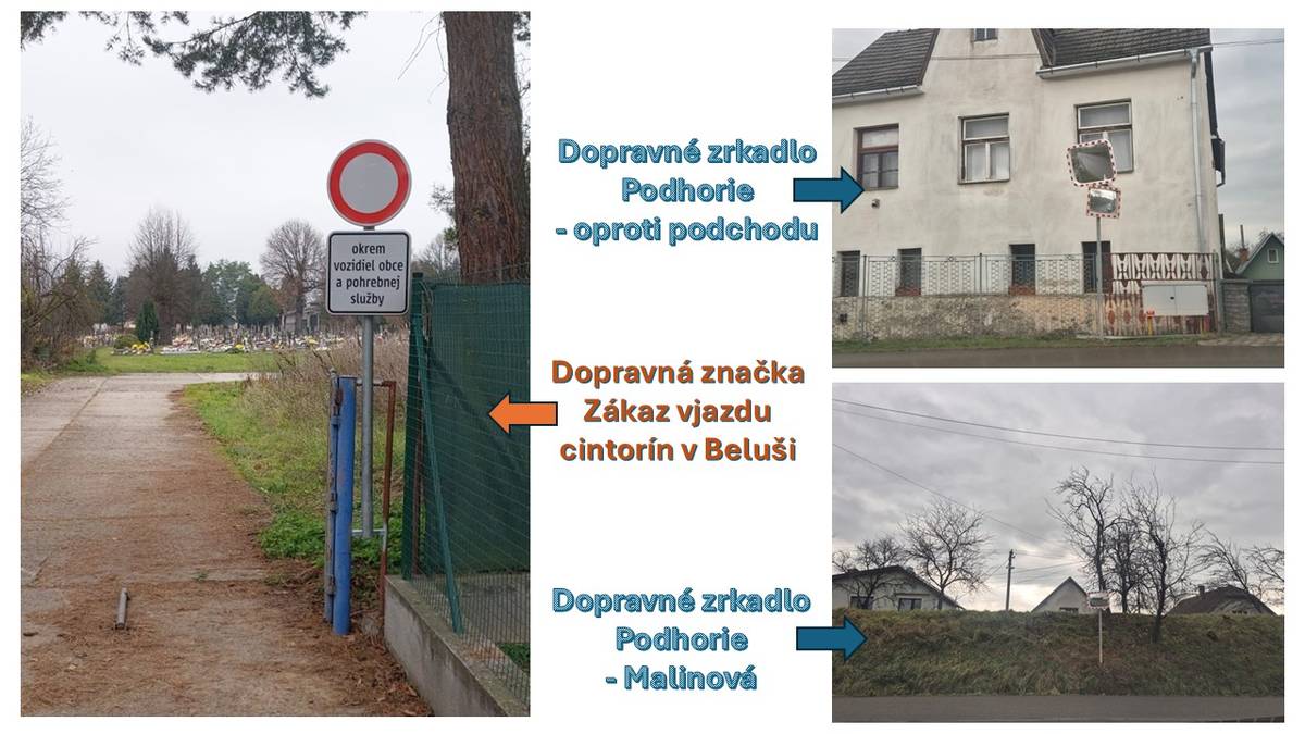 Pre sprehľadnenie premávky a zlepšenie dobrého rozhľadu pri výjazdoch z bočných ulíc na hlavnú boli v miestnej časti Podhorie osadené nové dopravné zrkadlá. Pred vstupom na belušský cintorín pribudla výstražná značka o zákaze vjazdu.