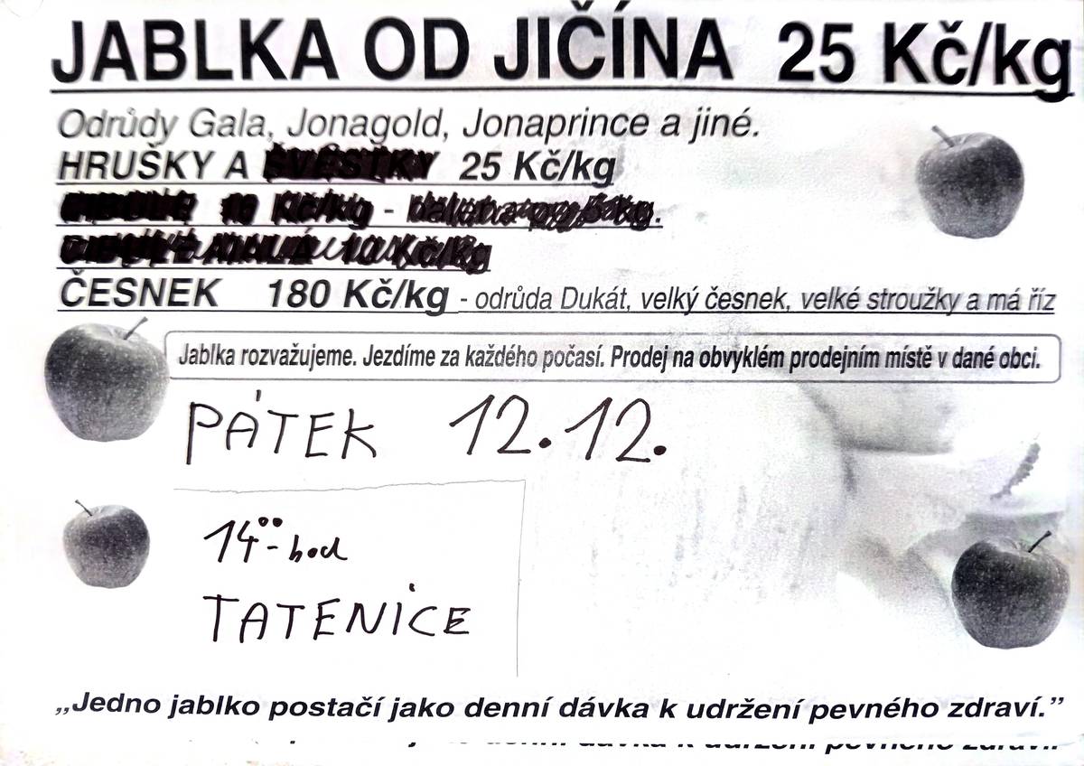 Prodej proběhne v pátek 12.12.2025 ve 14 hod naproti hasičárně.