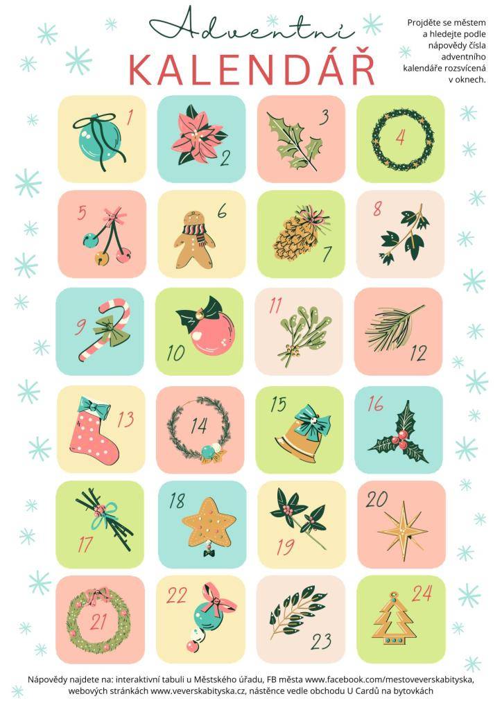 Projděte se městem a hledejte podle nápovědy čísla adventního kalendáře rozsvícená v oknech. Každý den jiný dům, každý den jiný zážitek.