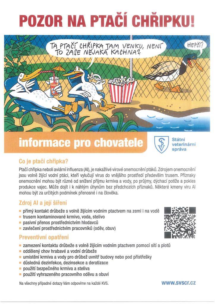 Informace o výskytu ptačí chřipky u volně žijících ptáků