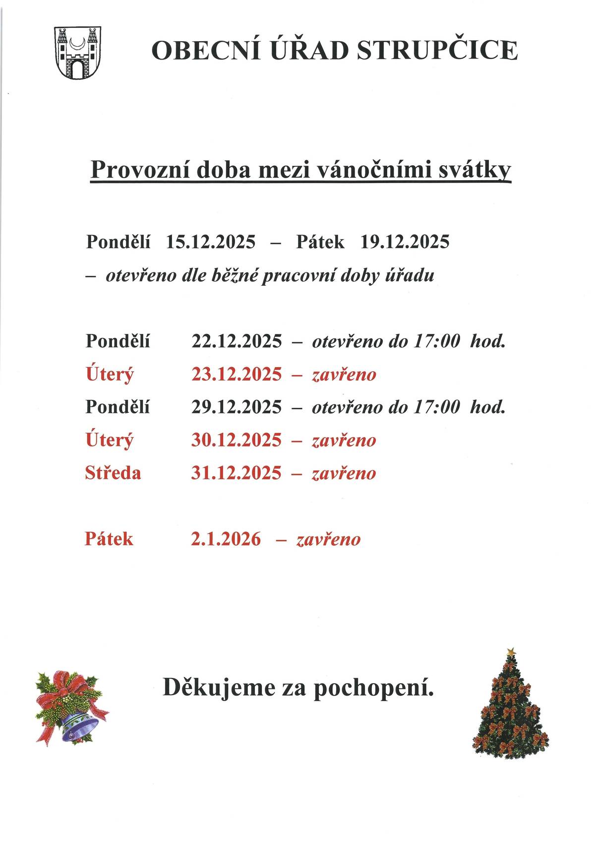 Provozní doba mezi vánočními svátky