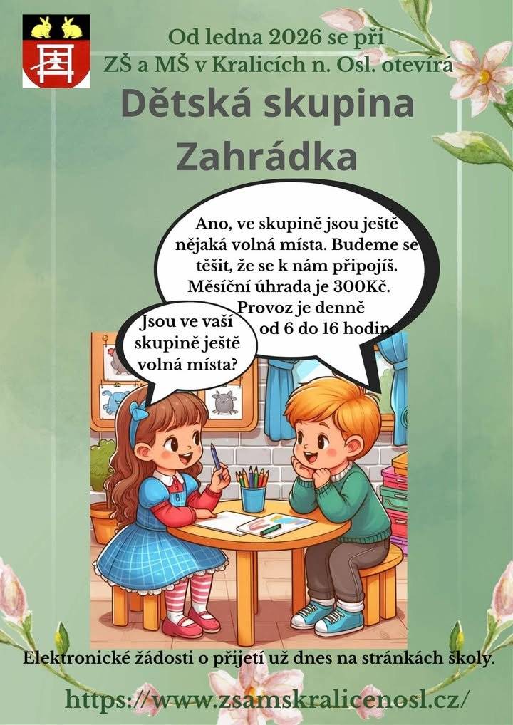 Pozvánka do dětské skupiny Zahrádka v Kralicích: