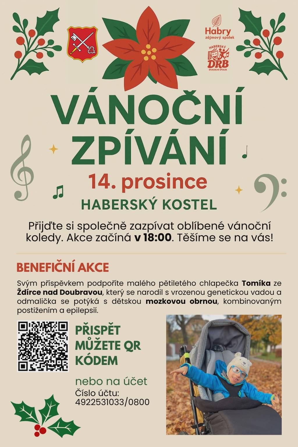 V neděli 14.12.  od 18:00 hod. si přijďte zazpívat oblíbené vánoční koledy do Haberského kostela. Srdečně zve Haberský spolek.
