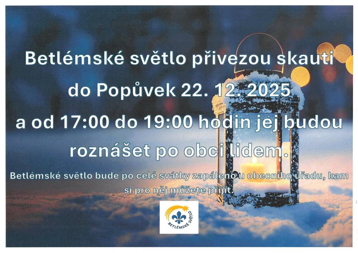 Betlémské světlo dorazí do Popůvek  22.12. 2025