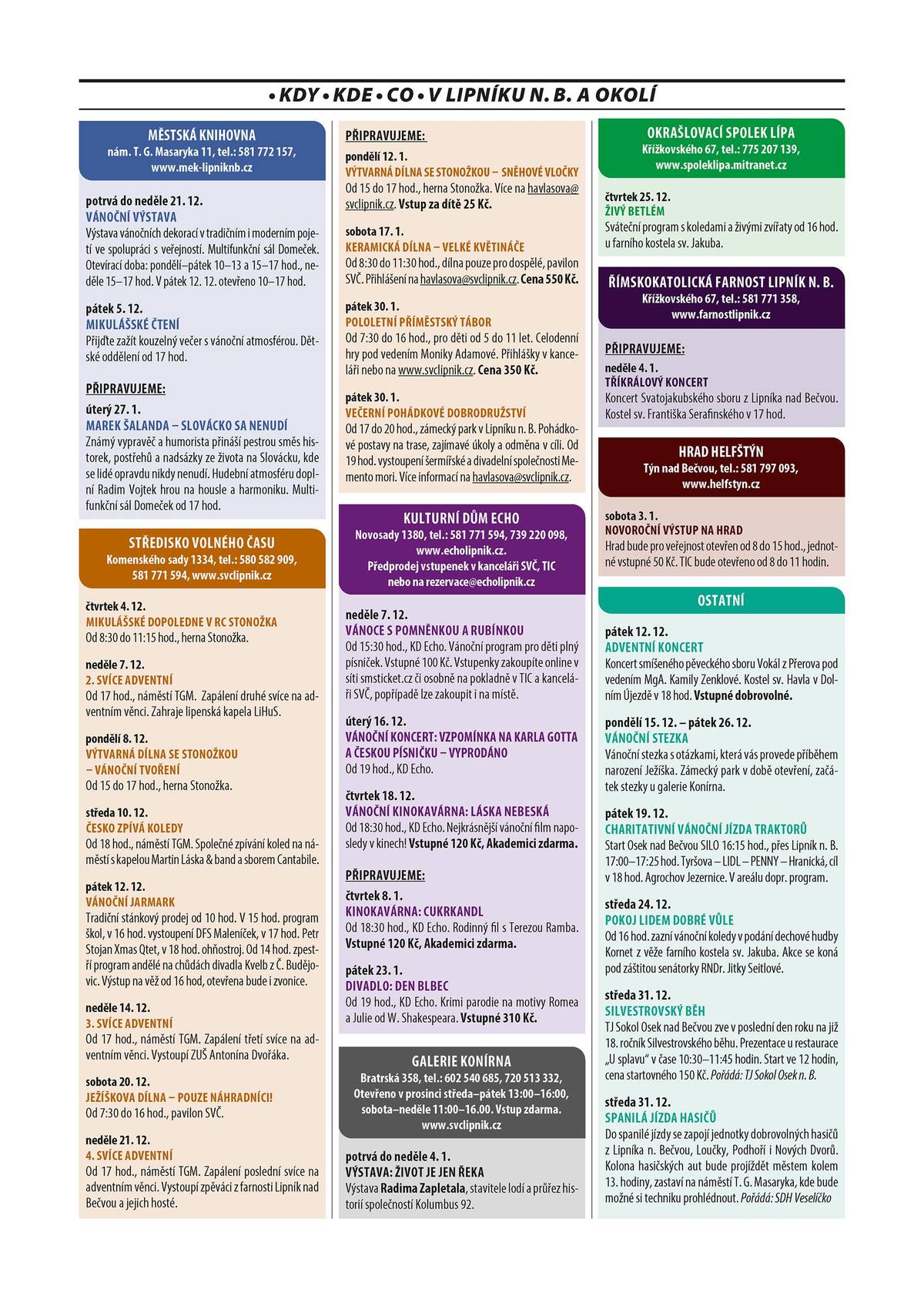 Přehled akcí v Lipníku nad Bečvou a okolí v prosinci 2025.
