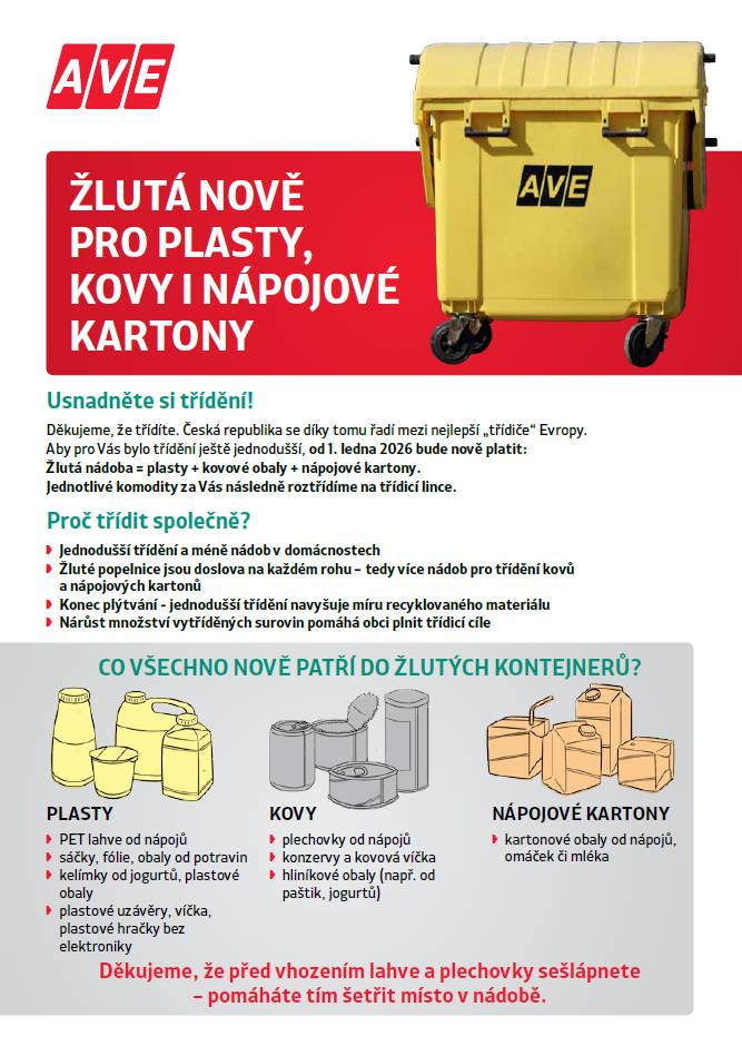 Žlutý kontejner nově pro plasty, kovy i nápojové kartony