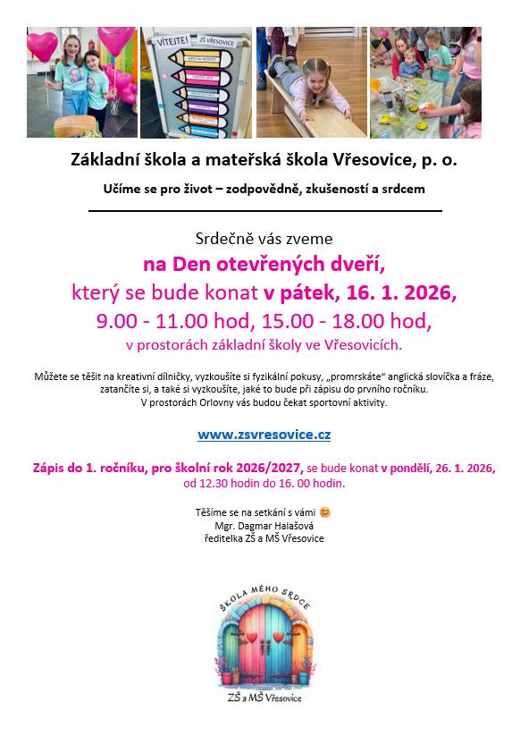 Den otevřených dveří ZŠ Vřesovice