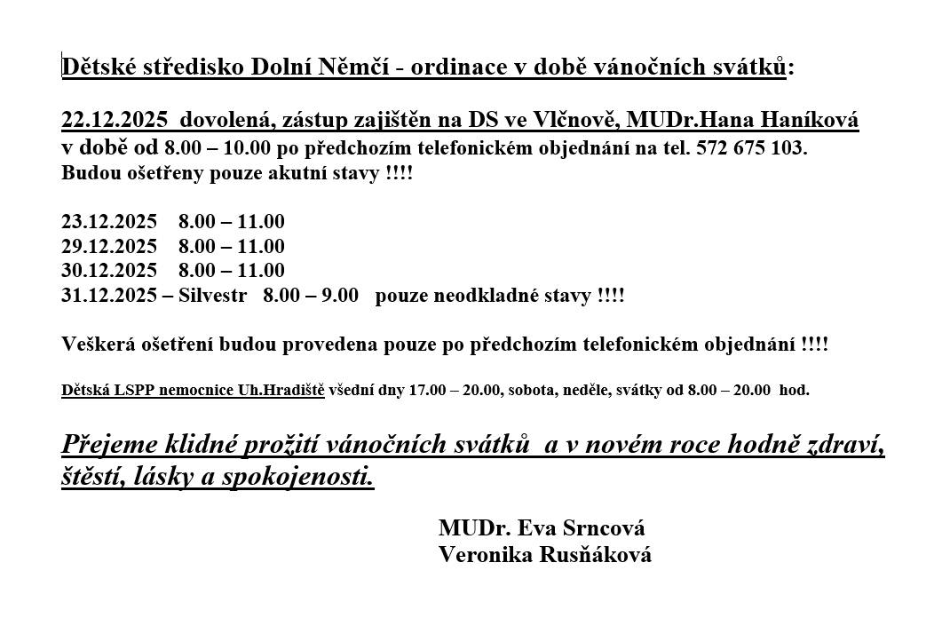 Ordinace v době vánočních svátků