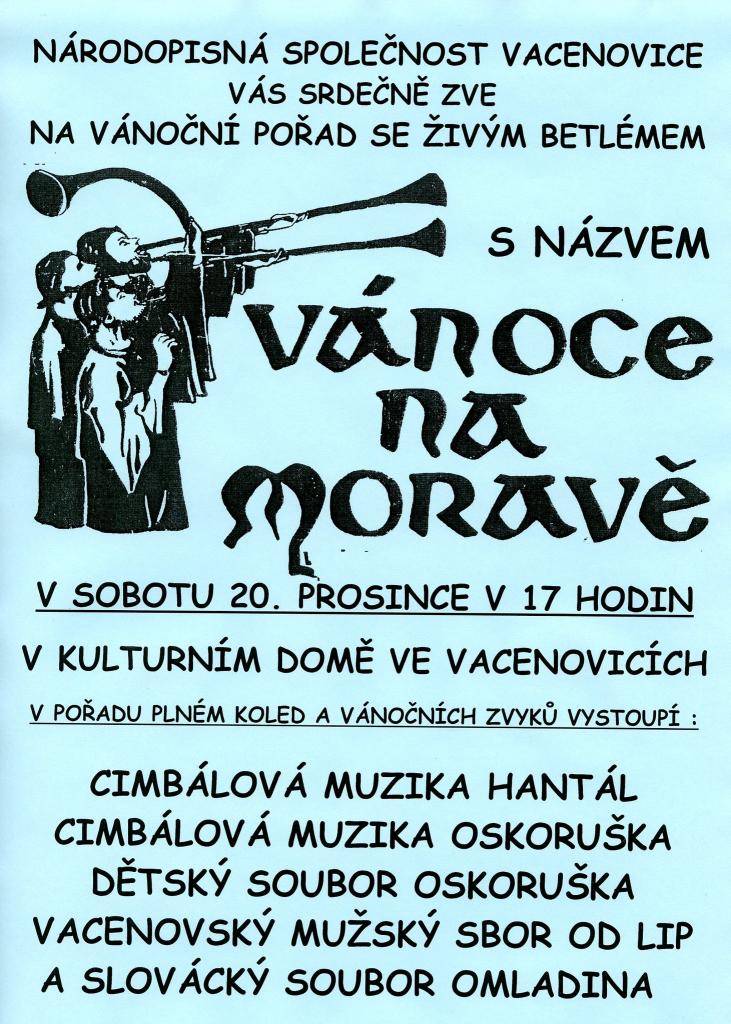 v sobotu 20.12.2025 v 17 h v KD Vacenovice