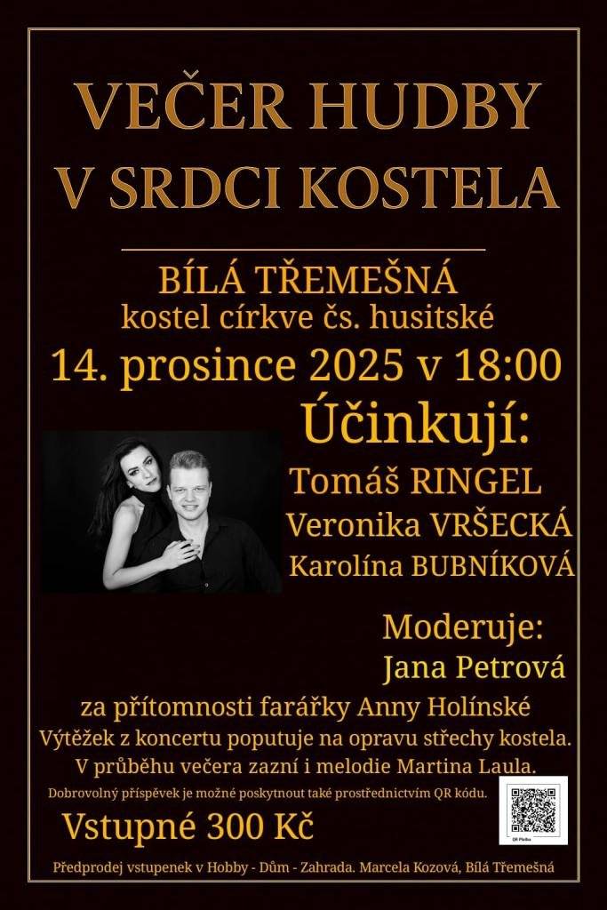 Přijďte "nasát" vánoční atmosféru do Sboru církve česk.husitské v Bílé Třemešné na vánoční koncert v neděli 14. prosince od 18 h.Vstupné 300 Kc.