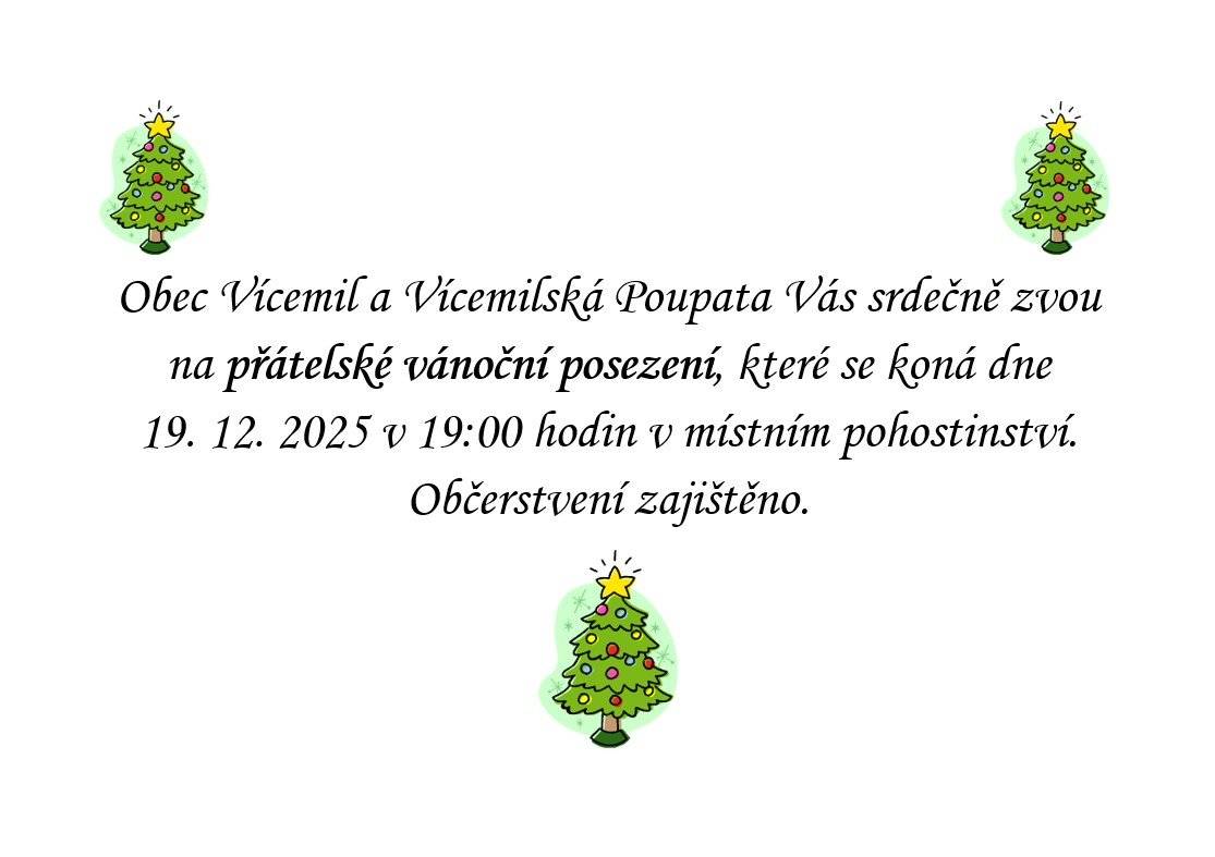 Obec Vícemil a Vícemilská Poupata Vás srdečně zvou na přátelské vánoční posezení 🎄❄️