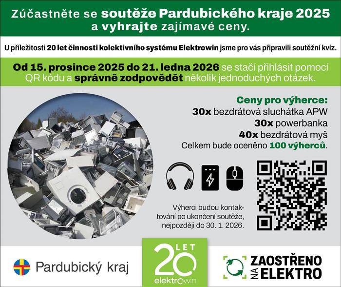 U příležitosti 20 let činnosti kolektivního systému Elektrowin jsme pro vás připravili soutěžní kvíz. Pokud správně zodpovíte všechny otázky, budete zařazeni do slosování o řadu atraktivních výher.